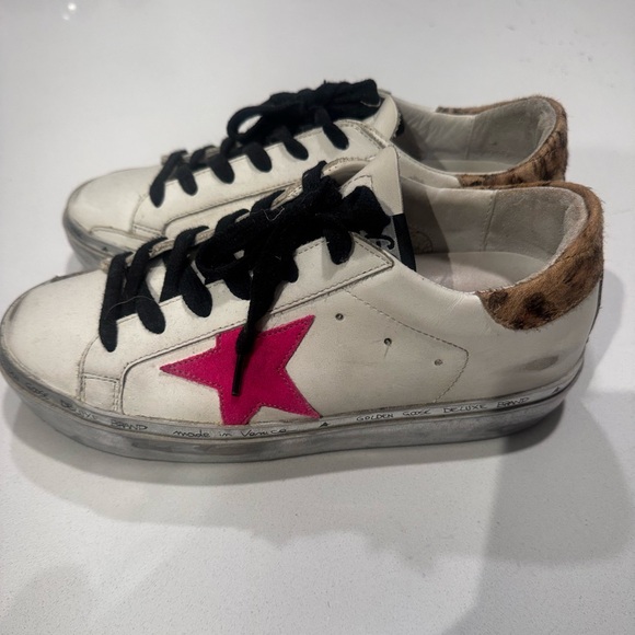 White Sneakers with Pink Star and Animal Print Detail - Picture 1 of 2